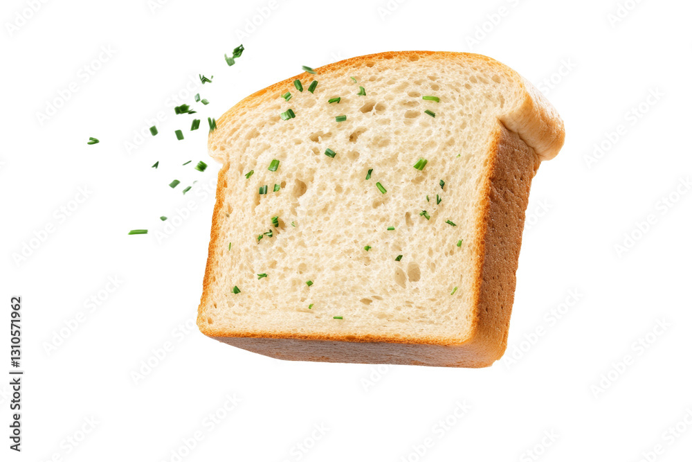 Piece of bread with parsley on top, isolated Piece of bread with parsley on top, isolated