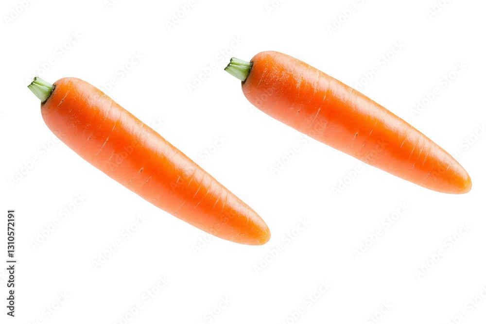 Two carrots are shown on a white background, isolated Two carrots are shown on a white background, isolated