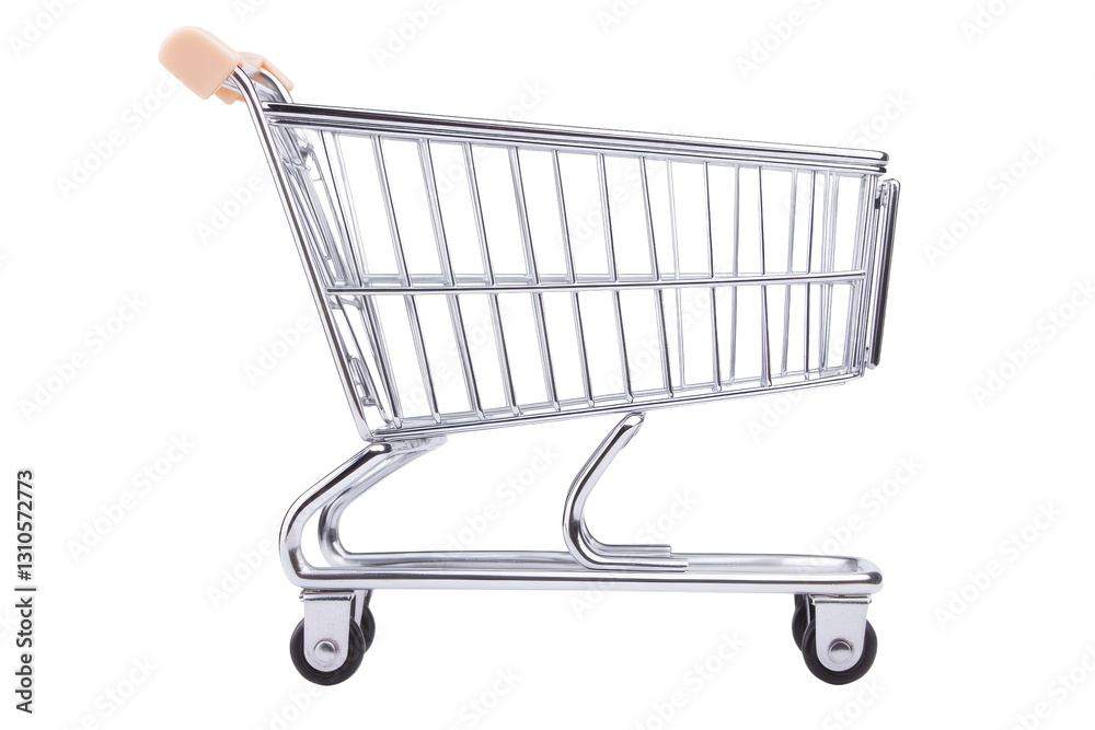 Shopping cart with a wooden handle, isolated Shopping cart with a wooden handle, isolated