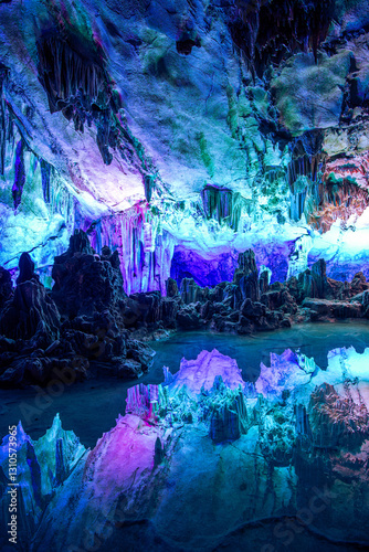 Bild auf Leinwand Underground lake of the Reed flute cave in Guilin, Guangxi, China