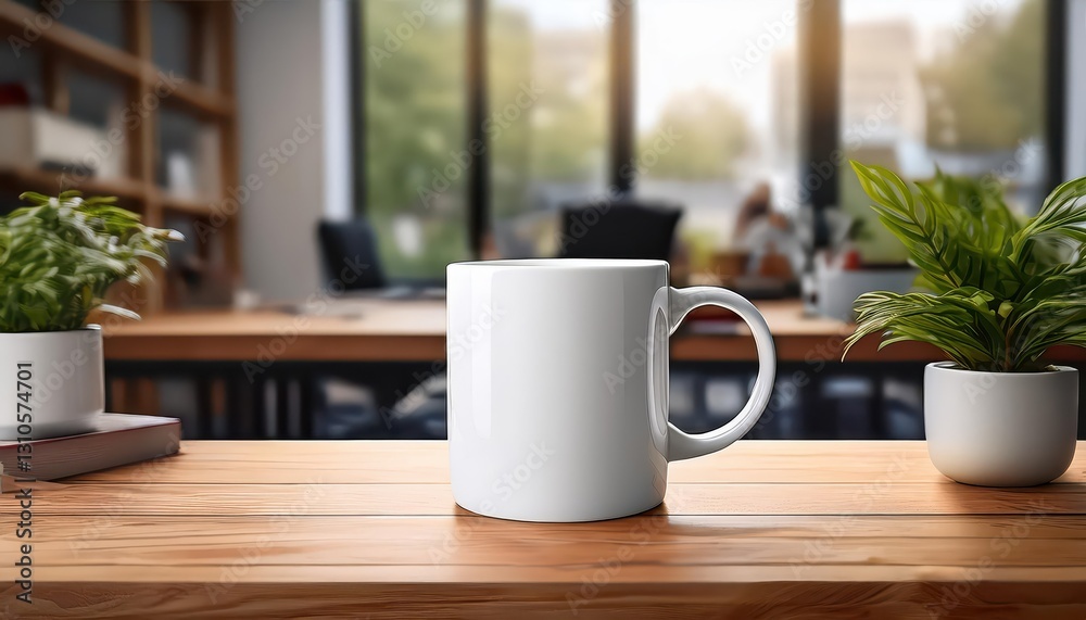 Cozy Office Setting with White Mug Mockup on Wooden Table Rustic Simplicity and Minimalist Charm in a Quiet Corner, A Perfect Image for Digital Art, Home Decor, or Design Inspiration Cozy Office Setting with White Mug Mockup on Wooden Table Rustic Simplicity and Minimalist Charm in a Quiet Corner, A Perfect Image for Digital Art, Home Decor, or Design Inspiration