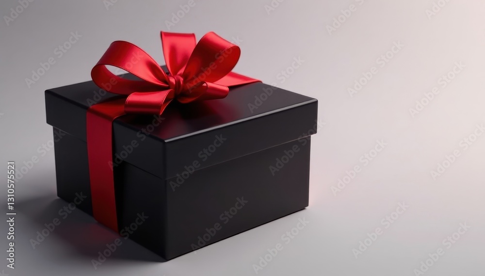Obraz premium Sleek black gift box with striking red neon ribbon detail , design, bright, surface