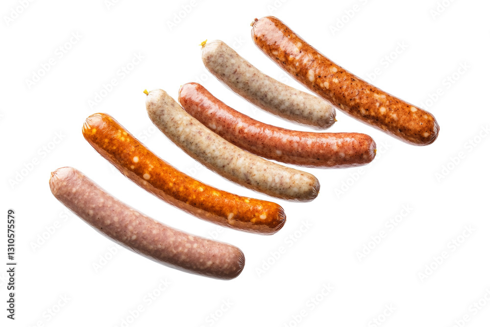 Row of six different colored hot dogs, isolated Row of six different colored hot dogs, isolated