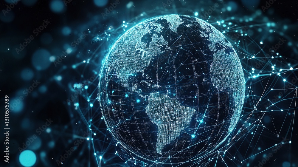 Global Digital Network Concept with Streaming Data Visualization