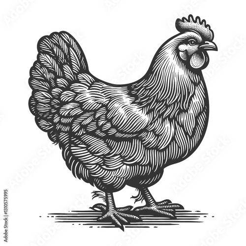 Plump Hen farm poultry bird vector illustration