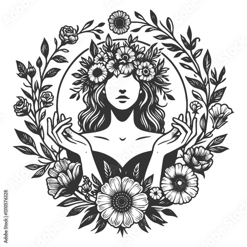 Mystical Floral Goddess vector illustration