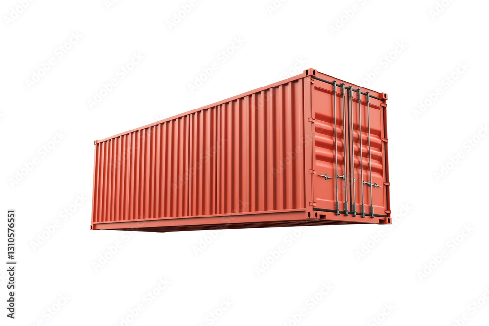 Large red container is shown in the air, isolated Large red container is shown in the air, isolated