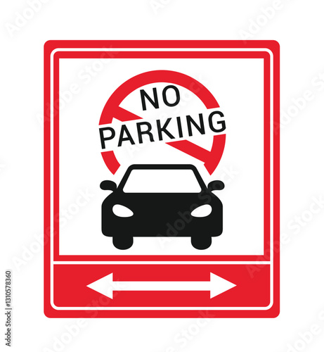 No parking sign icon clipart. No parking car symbol clip art in red signboard with left, right arrow and white border public vehicle road sign transport regulation vector illustration.
