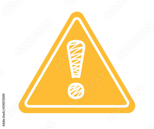 Hazard warning sign icon clipart. Yellow triangle signboard road traffic with hand drawn exclamation mark symbol clip art for risk and dangerous safety information vector illustration.

