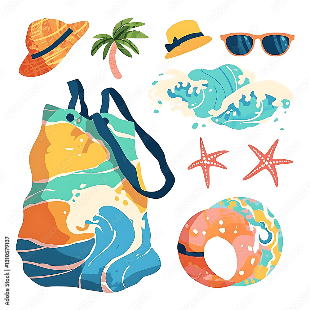 Obraz premium Beach Travel Essentials and Summer Fashion Accessories.