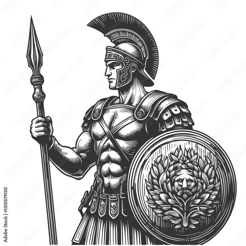 Fototapeta premium Ancient Roman Warrior with Spear and Shield vector