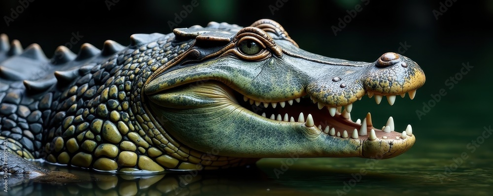 Fototapeta premium Aggressive crocodile head shot, isolated, path implied , wildlife, reptile photography, wild