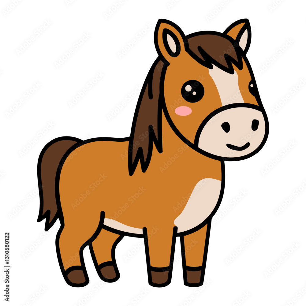 Fototapeta premium Cute Horse Clipart with Brown and White Fur