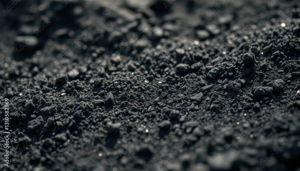 Dark Granular Texture with Fine Particles on Surface in Close-Up Dark Granular Texture with Fine Particles on Surface in Close-Up