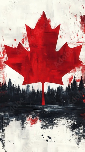 Stylized Depiction of Canadian Maple Leaf Against a Textured Background Generative AI