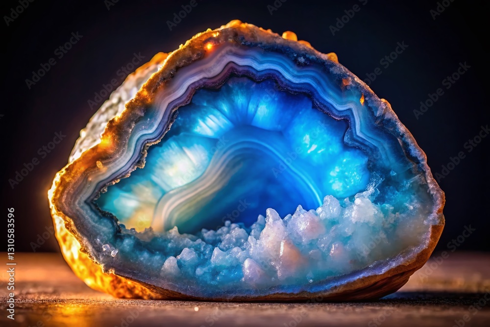 Luminous Chalcedony Geode Shard: Polished Crystal Close-up in Low Light Luminous Chalcedony Geode Shard: Polished Crystal Close-up in Low Light