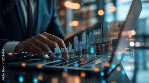 Professional Businessman Working at Desk with Modern Technology