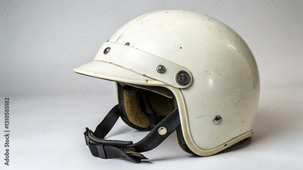 Fototapeta premium Vintage White Motorcycle Helmet, Object on White Background