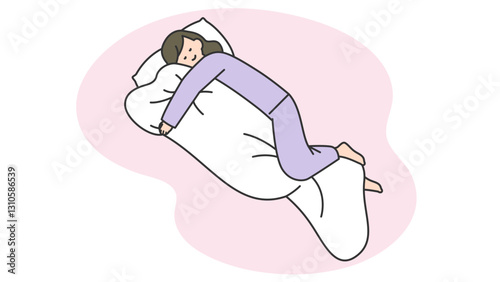 睡眠：布団に抱きついて眠る女性