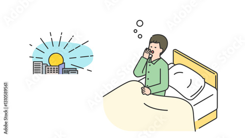 睡眠：朝、寝不足で目覚める男性