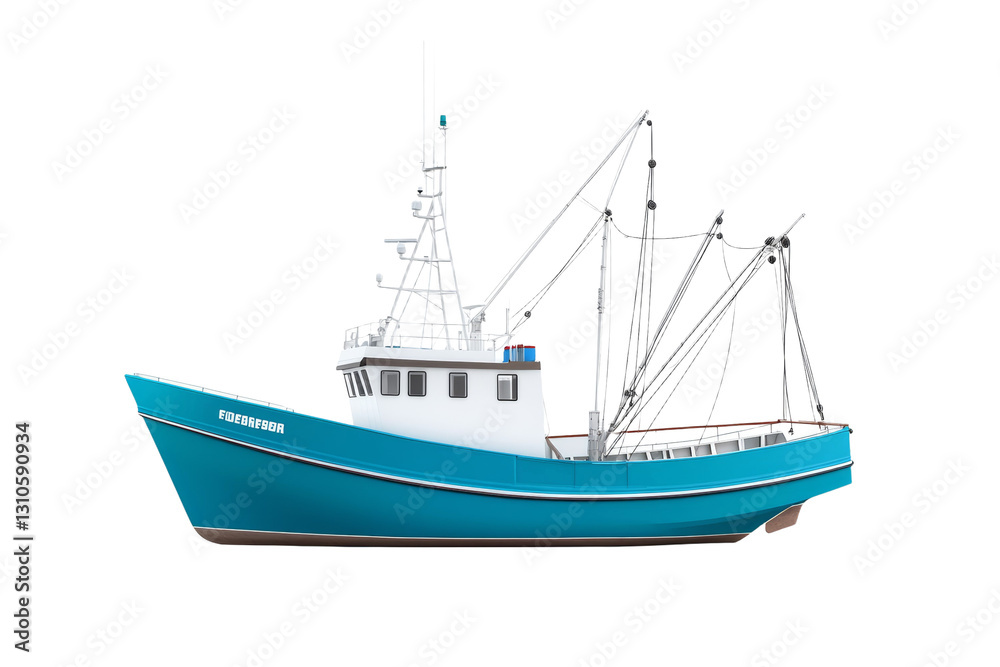 Blue fishing boat with the name Blue fishing boat with the name