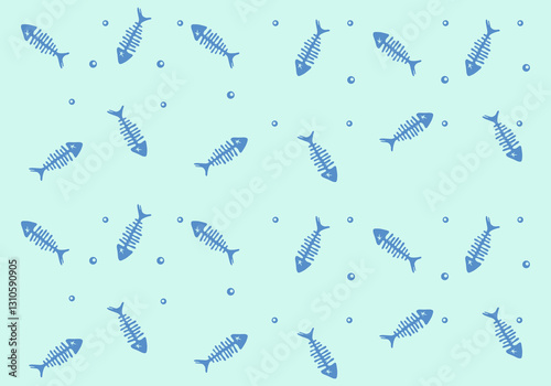 Fish spines pattern background illustration vector layout textile print art editable