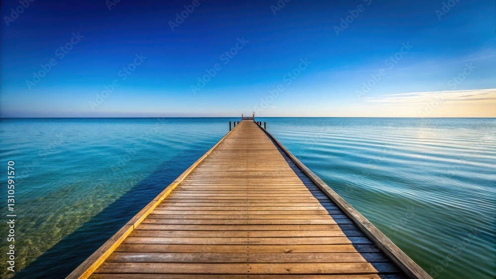Obraz premium Wooden pontile stretching out into the ocean with a clear blue sky above