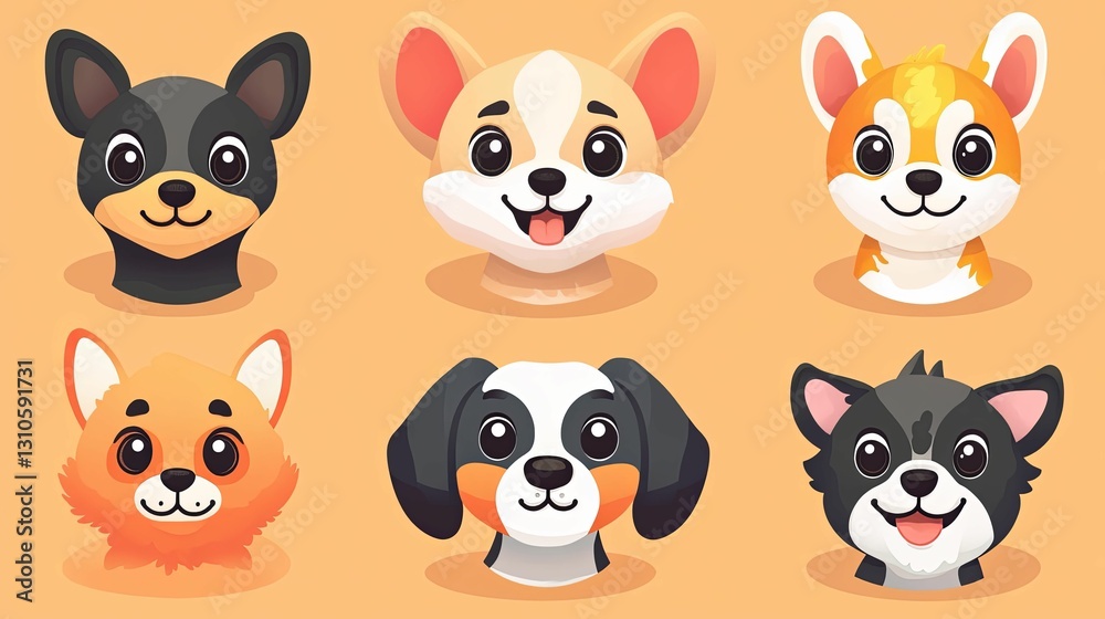 Adorable Cartoon Dogs Displaying Happy Expressions Adorable Cartoon Dogs Displaying Happy Expressions