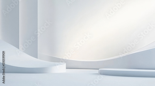 3D render of an abstract background with a white wave and empty space for product presentation