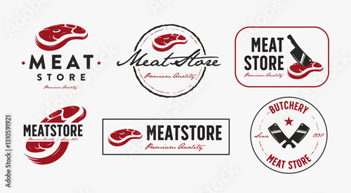 Set of butcher meat store badge logo on white background