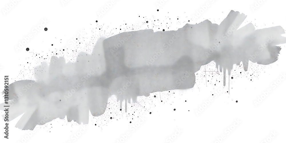 Obraz premium A gray, abstract watercolor-like splash with dark specks on a white background.