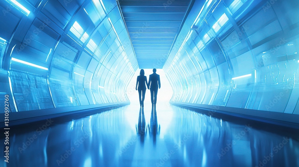 Business Executives Walking and Talking in Futuristic Environment Business Executives Walking and Talking in Futuristic Environment