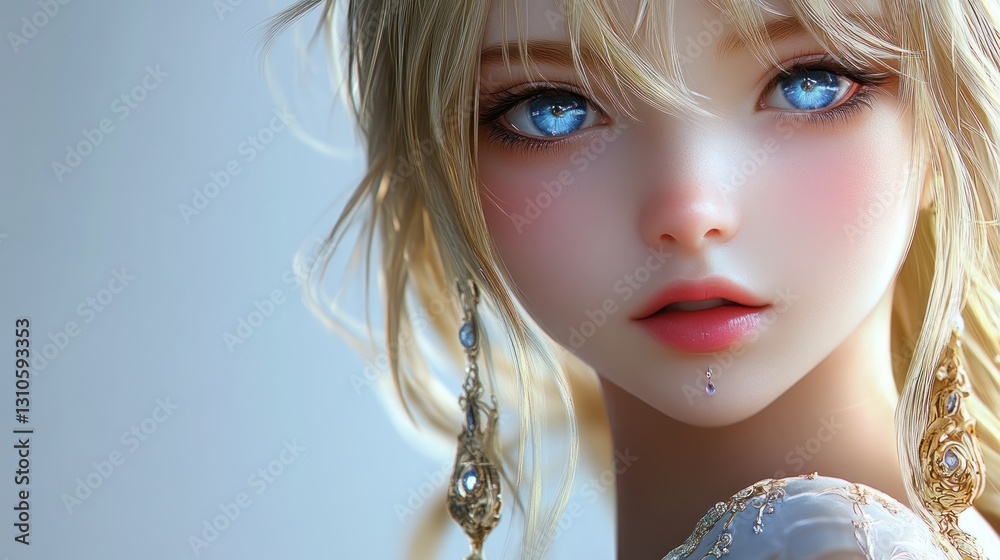 Obraz premium Close-up of a beautiful animated character with blue eyes