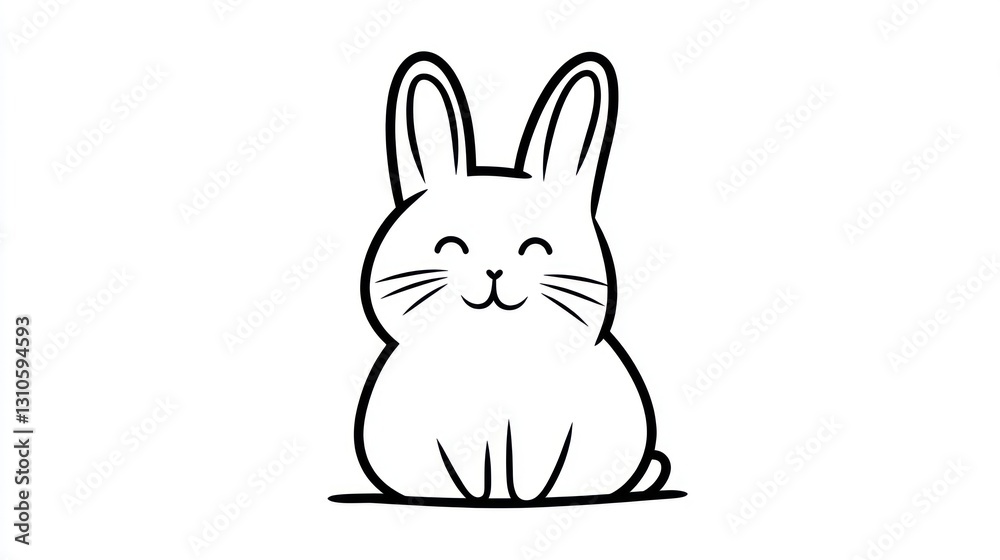 A simple line drawing illustration of a happy bunny rabbit A simple line drawing illustration of a happy bunny rabbit