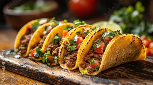 Delicious tacos filled with seasoned meat, fresh vegetables, and vibrant flavors.