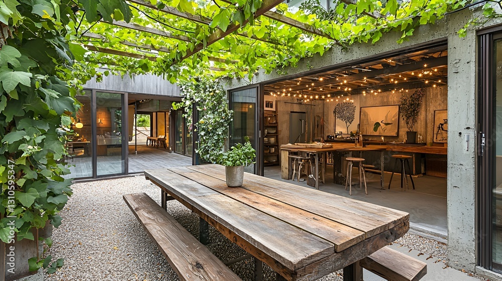 Fototapeta premium Modern Courtyard Dining Area with Vines