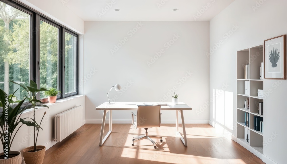 Fototapeta premium Bright Modern Office Interior with Minimalist Design and Plants