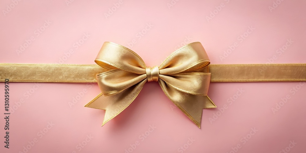 A delicate gold bow tied in a elegant knot, adorned with intricate velvet ribbons on a soft pink background, elegance A delicate gold bow tied in a elegant knot, adorned with intricate velvet ribbons on a soft pink background, elegance
