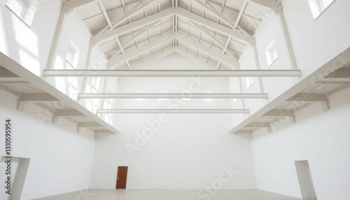 Spacious White Interior with High Ceiling and Natural Light