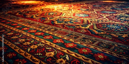 Luxurious Rug on Textured Fabric: Low-Light Photography Stock Photo
