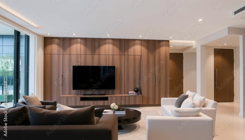 Fototapeta premium Modern Minimalist Living Room with Stylish Furniture and Relaxing Ambiance