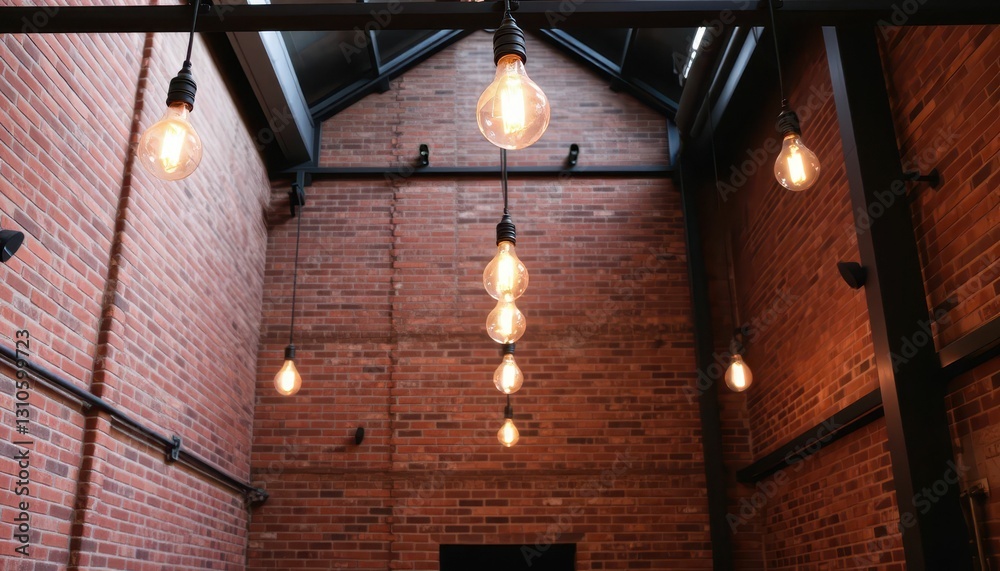 Naklejka premium Warm Ambient Lighting in Rustic Brick Interior Space Design