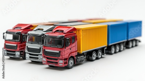 A colorful toy truck positioned on a bright white background perfectly capturing the concept of freight transport playfully