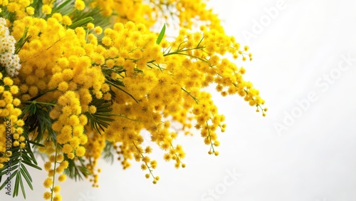 Fototapeta Naklejka Na Ścianę i Meble -  Australian Golden Wattle in full bloom with bright yellow flowers on a white background, botanical, australian