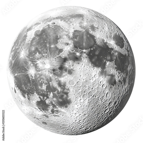 Fototapeta Naklejka Na Ścianę i Meble -  Detailed Full Moon Render Against A White Background