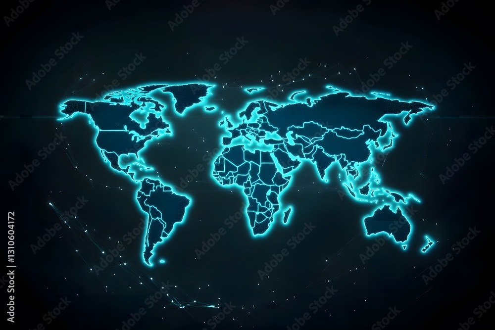 Naklejka premium World map outlined with blue lines