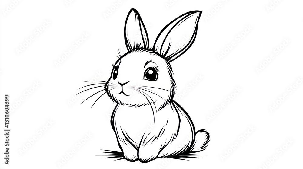 A Cute Sitting Rabbit Drawn in Black and White Lines A Cute Sitting Rabbit Drawn in Black and White Lines
