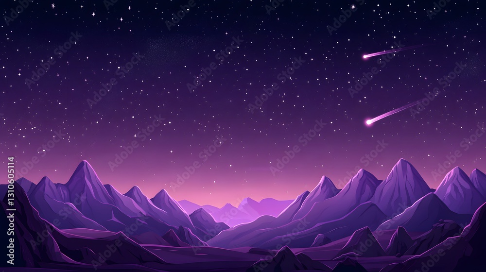 Fototapeta premium Purple mountains under the starry sky