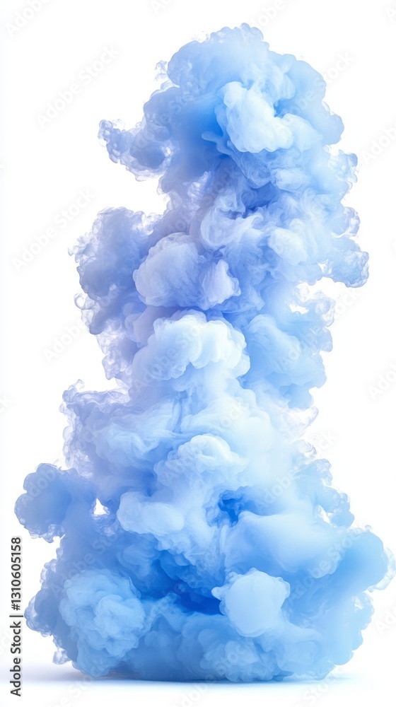 Fototapeta premium Dark and enigmatic cloud of blue smoke isolated against a crisp white background creating a mystical atmosphere