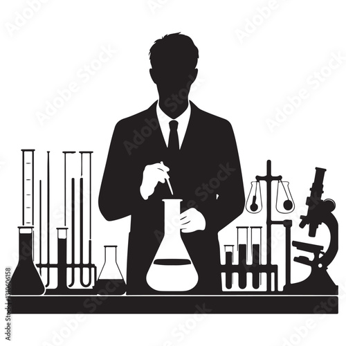 Scientist Silhouette Vector Art Illustration Chemical Research and Experiments